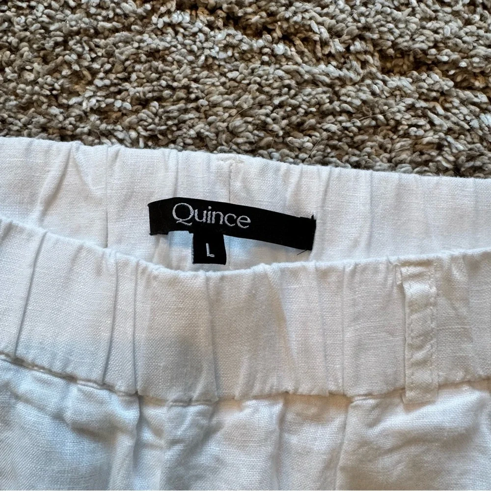 Quince White Cropped Linen-Blend Relaxed Pants